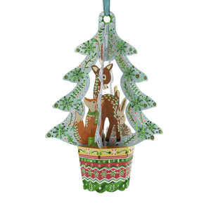 3D POP UP BAUBLE YULE CHRISTMAS GREETING CARD Christmas Tree, Woodland Animals SANTORO