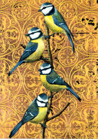 FINE ART GREETING CARD Blue Tits on Copper GEORGIA COX