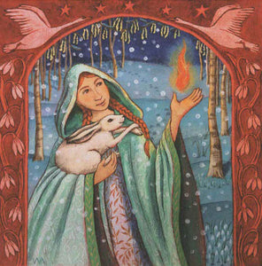 YULE XMAS GREETING CARD Brigid Holds the Flame of Re-Birth PAGAN SOLSTICE WENDY ANDREW