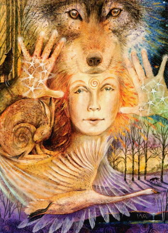 PAGAN WICCAN GREETING CARD Brigid Wolf Maiden WENDY ANDREW