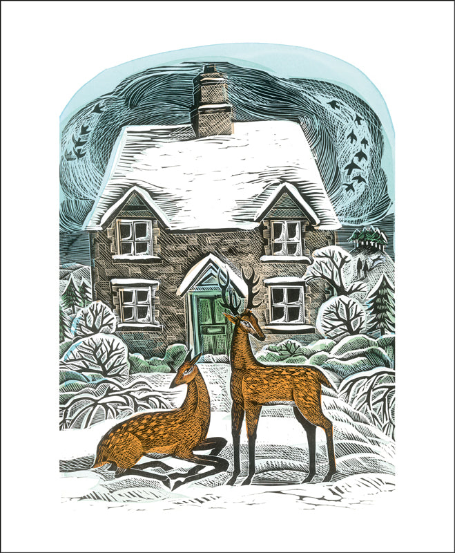 YULE CHRISTMAS GREETING CARD A Christmas Cottage ANGELA HARDING