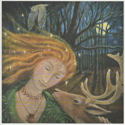 PAGAN WICCAN GREETING CARD Elen Encounter WENDY ANDREW Stag GODDESS