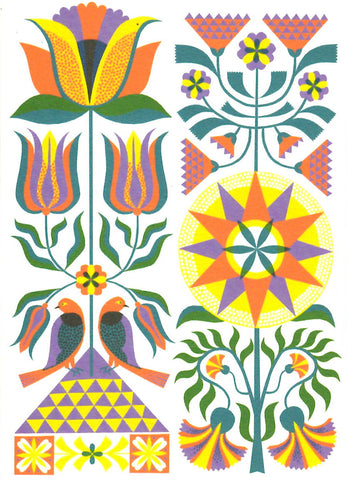 LITHO PRINT GREETING CARD Fraktur Floral PRINTER JOHNSON