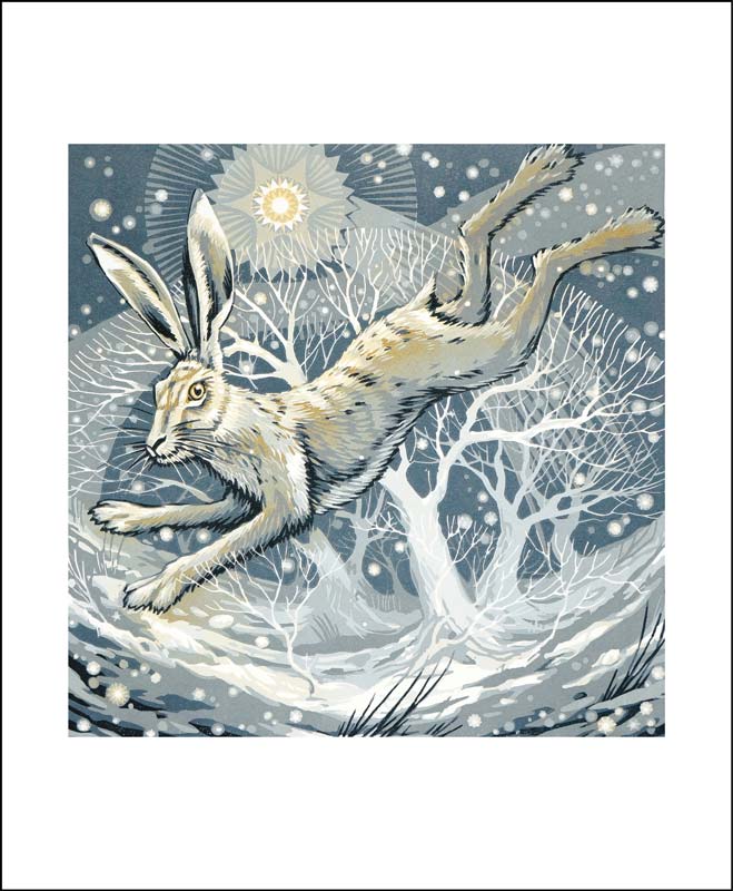 YULE CHRISTMAS GREETING CARD Frosty Hare MARTIN TRUEFITT-BAKER
