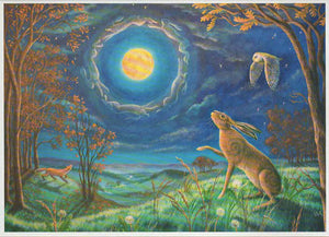 PAGAN WICCAN GREETING CARD Hare Moon Halo WENDY ANDREW Birthday CELTIC GODDESS