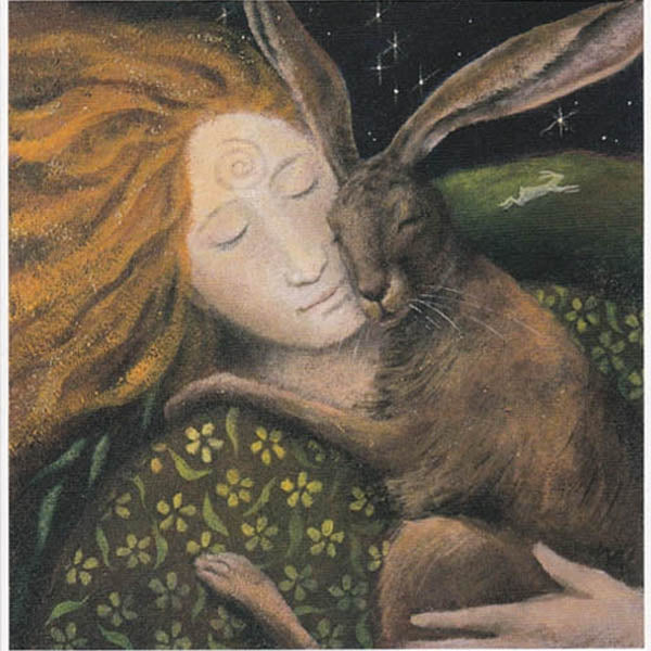 PAGAN WICCAN GREETING CARD Hare Huggle WENDY ANDREW Birthday CELTIC GODDESS