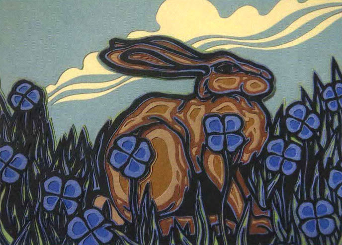 PAGAN FINE ART GREETING CARDS Hare in Blue Meadow CLARE LINDLEY