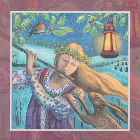 YULE XMAS GREETING CARD Hare Tune PAGAN SOLSTICE WENDY ANDREW
