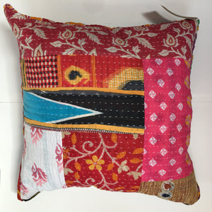 LARGE RECYCLED SARI PATCHWORK CUSHIONS WITH TASSELS