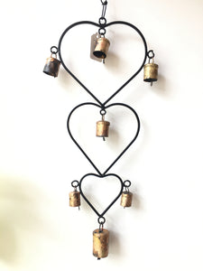 LARGE METAL HEARTS WIND CHIME