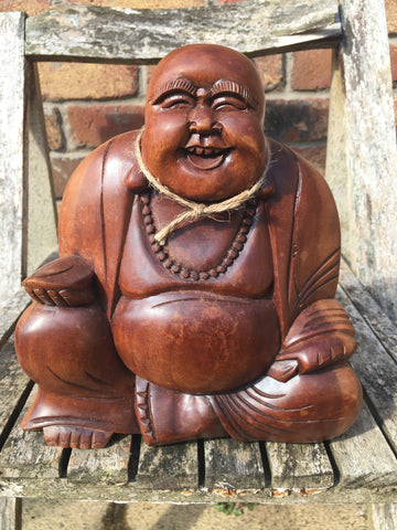 WOODEN HAPPY BUDDHA STATUE Figure 20 cm