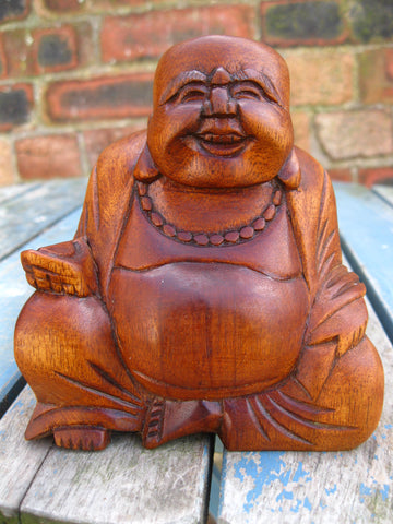 WOODEN HAPPY BUDDHA STATUE Figure 10 cm