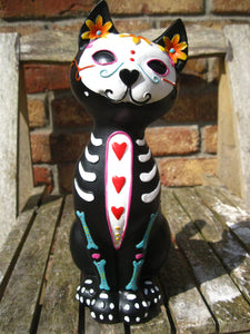 MEXICAN DAY OF THE DEAD SUGAR SKULL CAT FIGURE Ornament