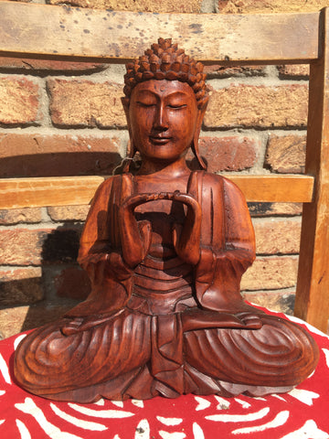 WOODEN MEDITATING/PRAYING BUDDHA STATUE 30 cm 3