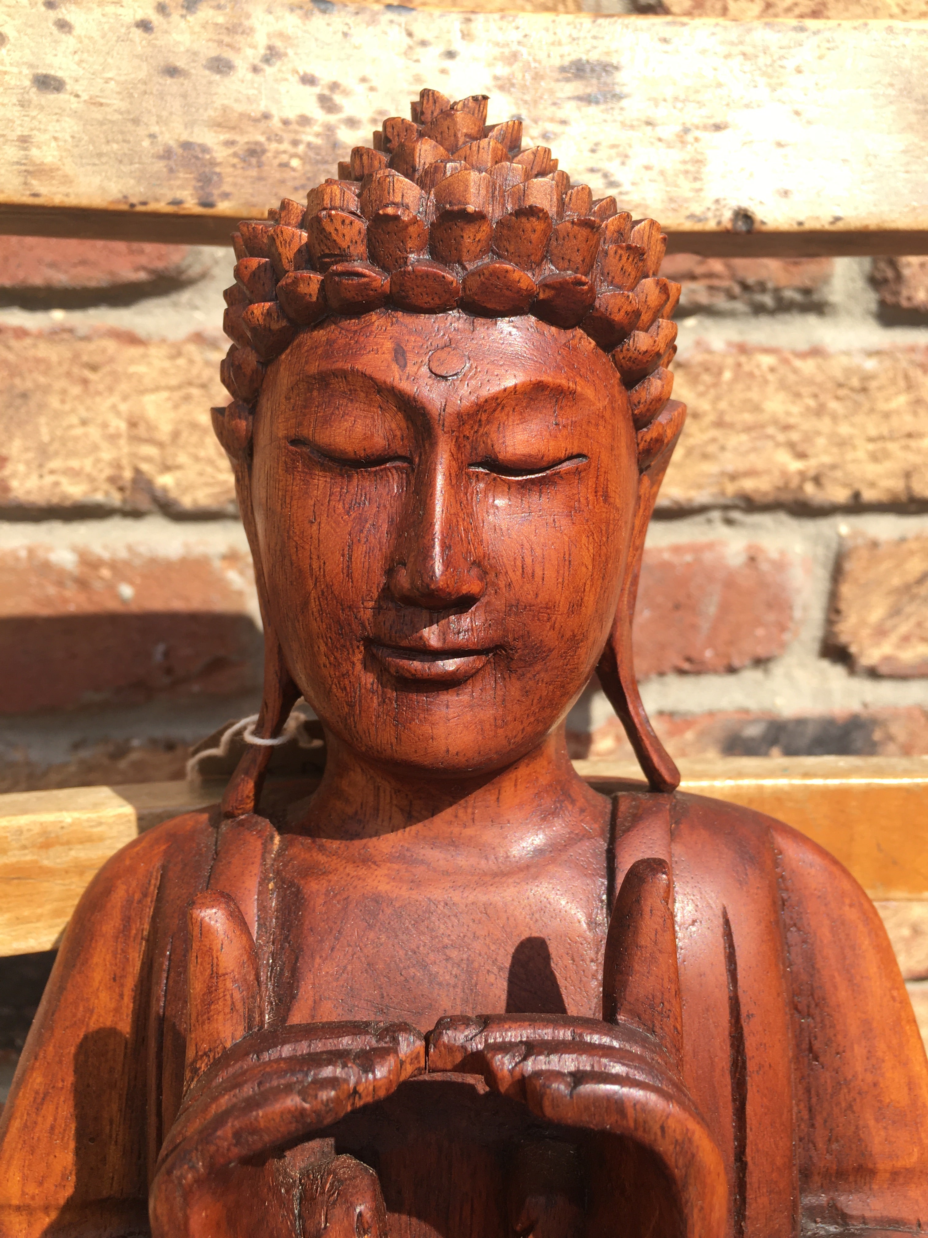 WOODEN MEDITATING/PRAYING BUDDHA STATUE 30 cm 3