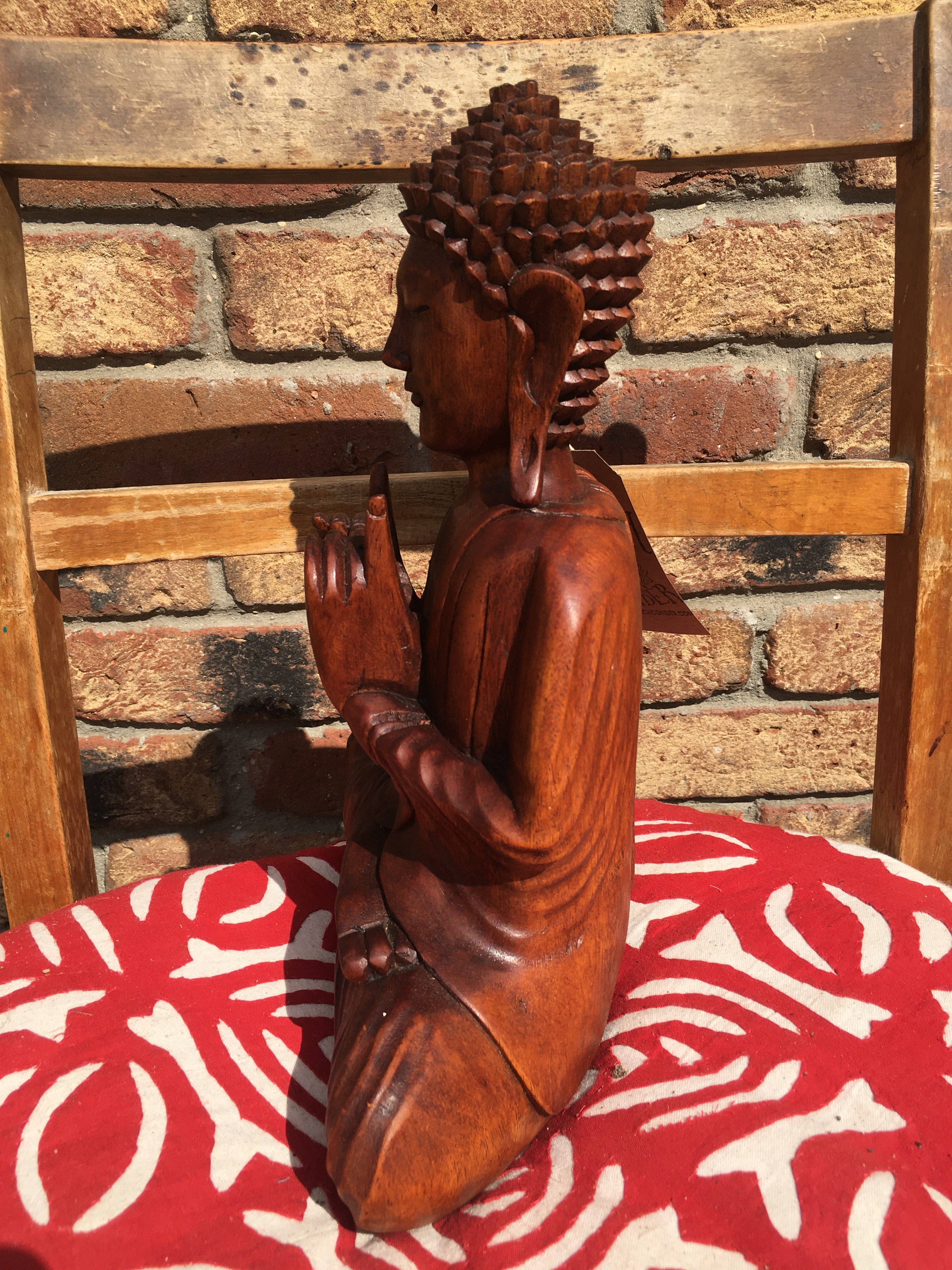 WOODEN MEDITATING/PRAYING BUDDHA STATUE 30 cm 3