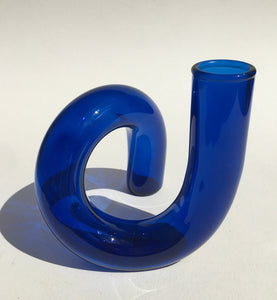 BLUE COLOURED GLASS VASE/CANDLESTICK