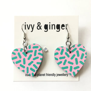 IVY & GINGER EARRINGS Pink & Mint Dash Heart