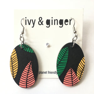 IVY & GINGER EARRINGS Leaf Print Oval