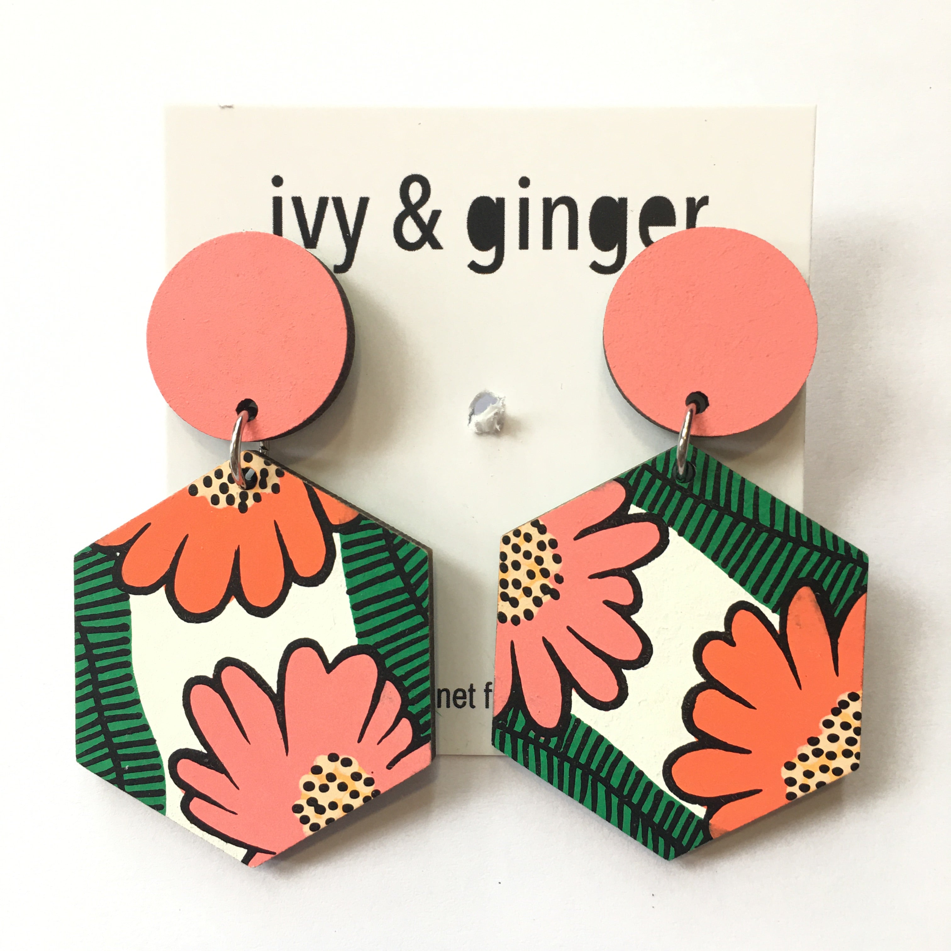 IVY & GINGER EARRINGS Wild Flower Hexagon
