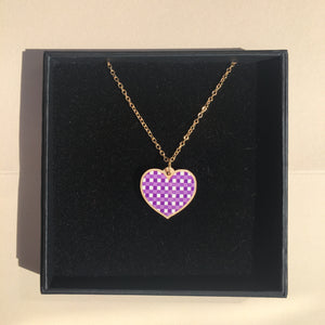 IVY & GINGER Purple Gingham Heart Necklace