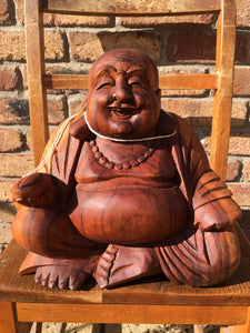 WOODEN HAPPY BUDDHA STATUE Figure 25 cm C