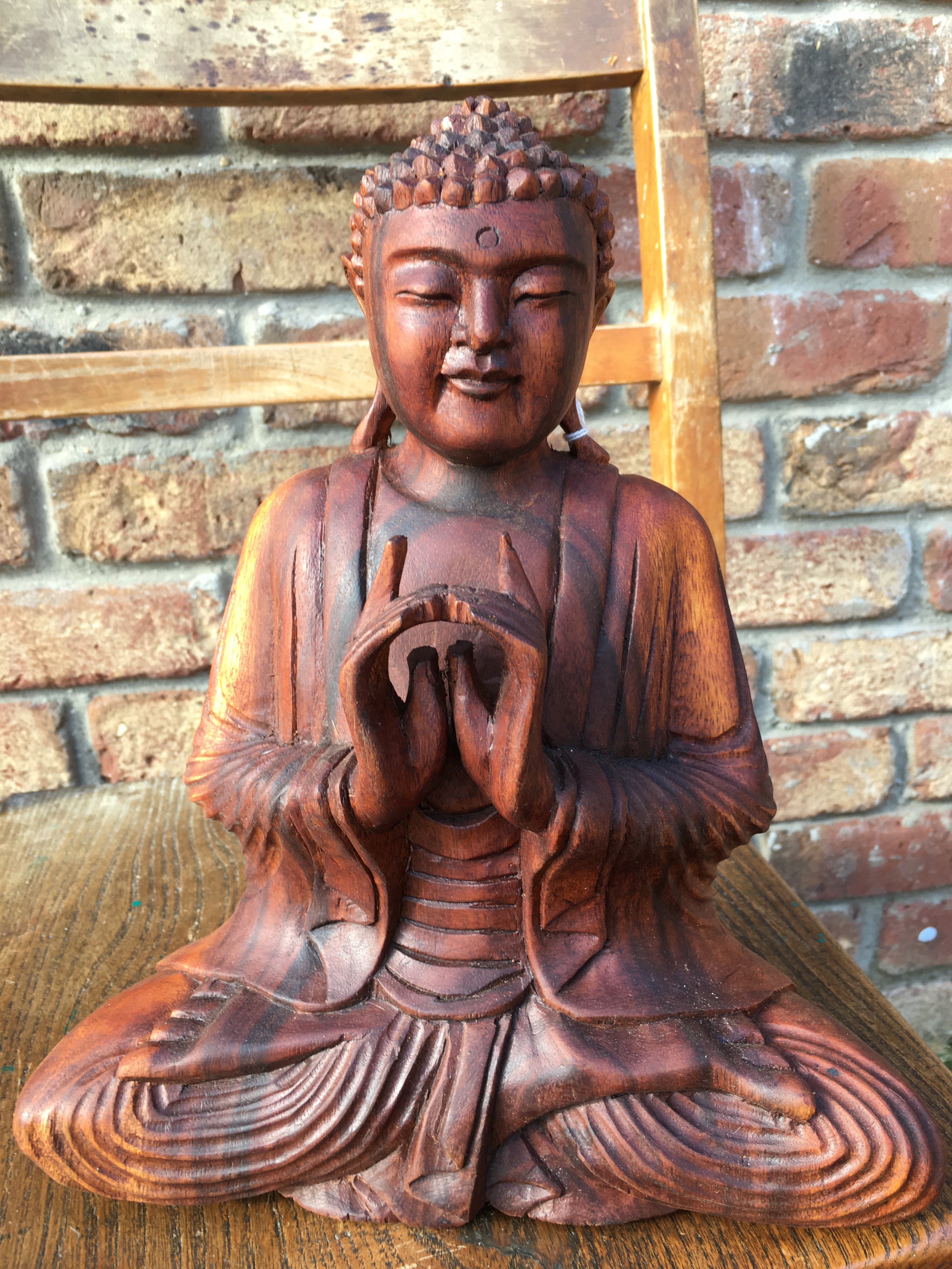 WOODEN MEDITATING/PRAYING BUDDHA STATUE 25 cm A
