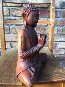 WOODEN MEDITATING/PRAYING BUDDHA STATUE 25 cm A