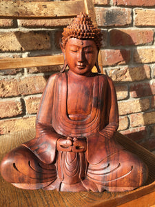 WOODEN MEDITATING/PRAYING BUDDHA STATUE 25 cm B