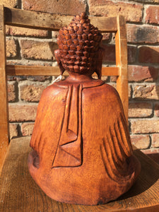 WOODEN MEDITATING/PRAYING BUDDHA STATUE 25 cm D