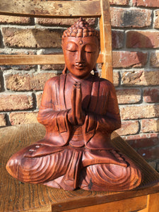 WOODEN MEDITATING/PRAYING BUDDHA STATUE 25 cm E