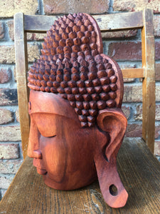 WOODEN BUDDHA HEAD STATUE/WALL PLAQUE 32 cm A