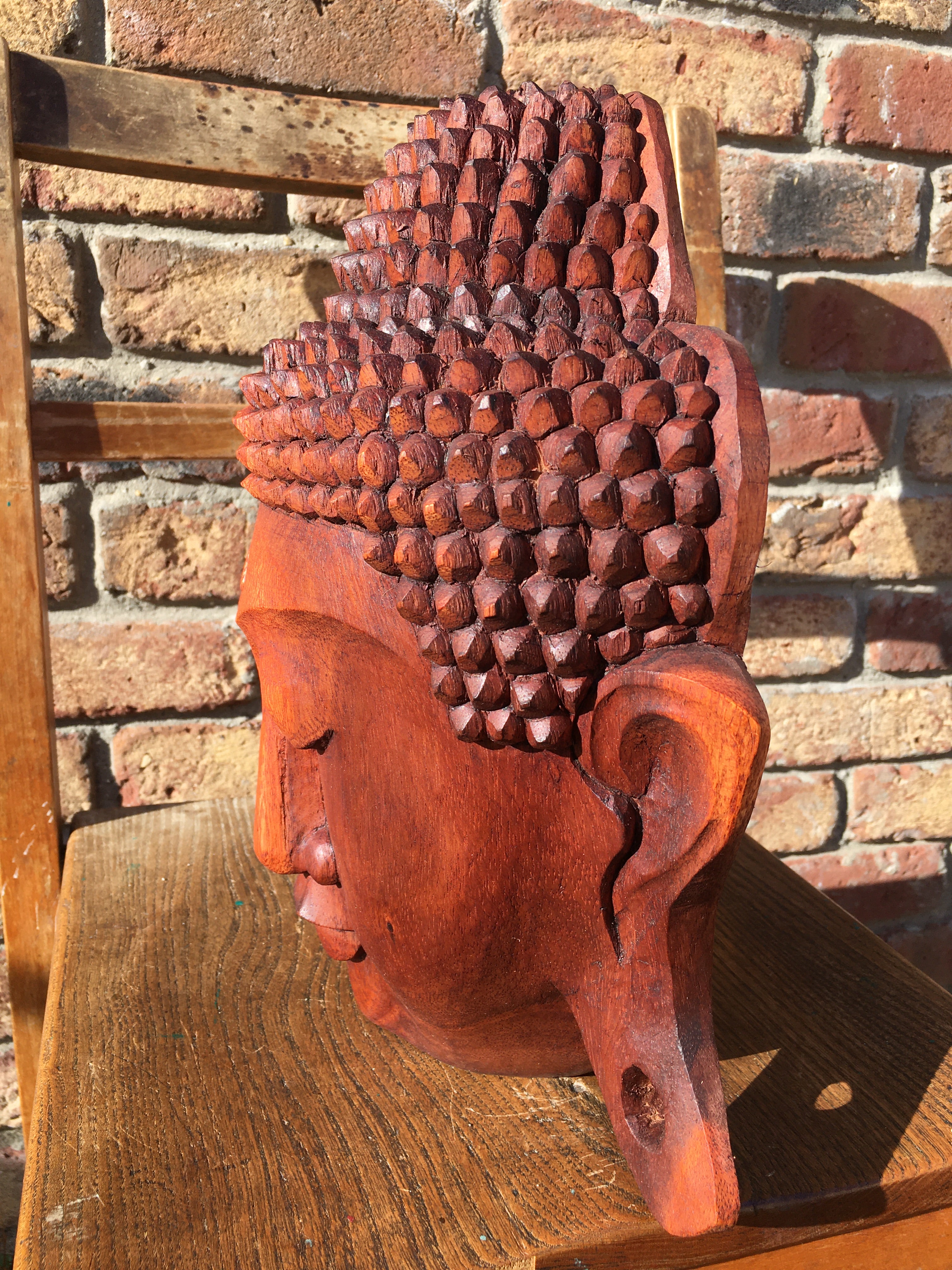 WOODEN BUDDHA HEAD STATUE/WALL PLAQUE 32 cm B
