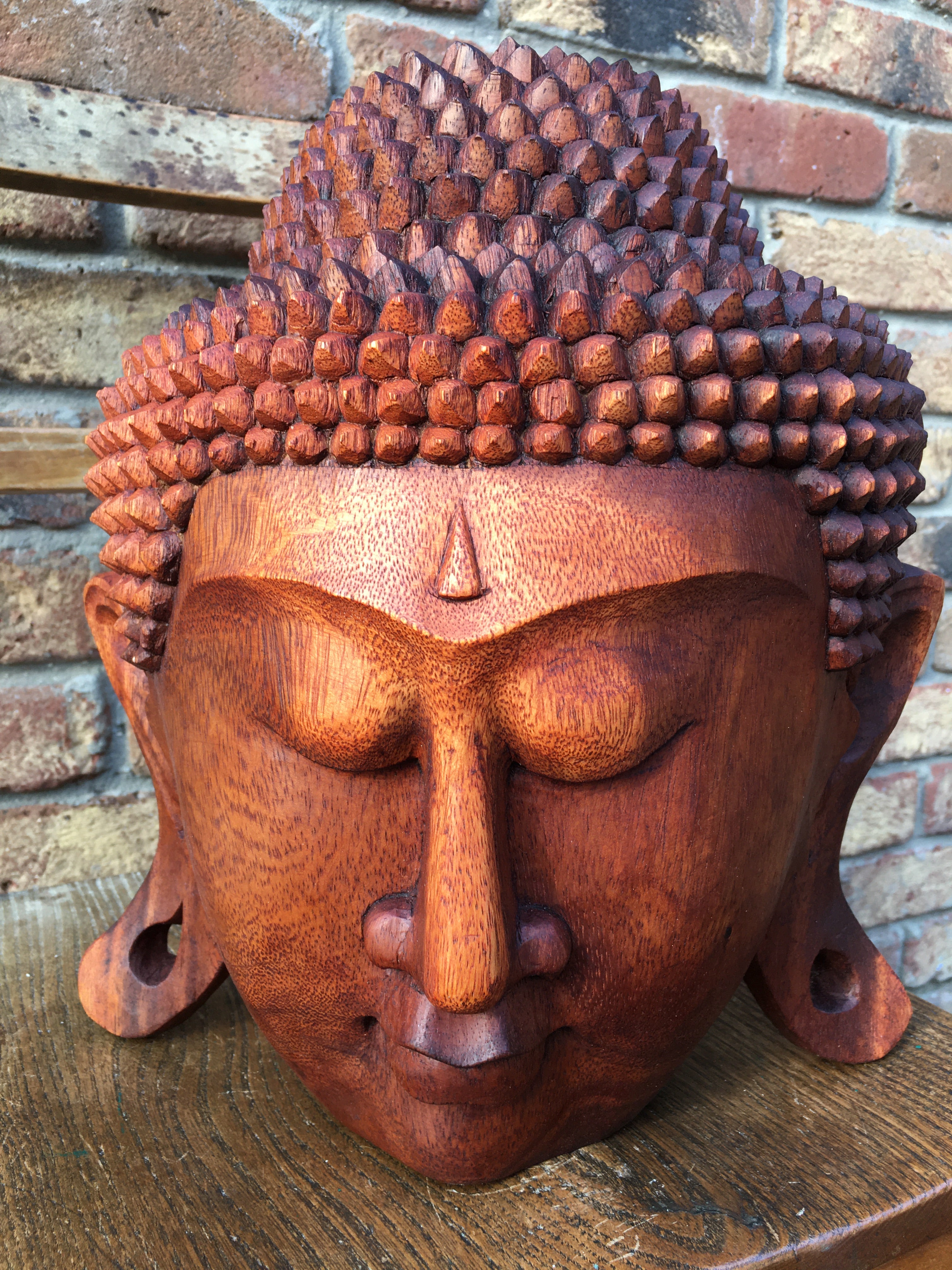 WOODEN BUDDHA HEAD STATUE/WALL PLAQUE 32 cm B