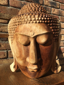 WOODEN BUDDHA HEAD STATUE/WALL PLAQUE 32 cm C