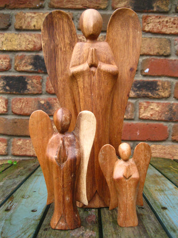 WOODEN PRAYING ANGEL FIGURE