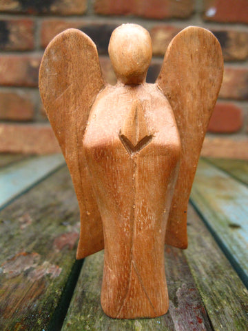 WOODEN PRAYING ANGEL FIGURE