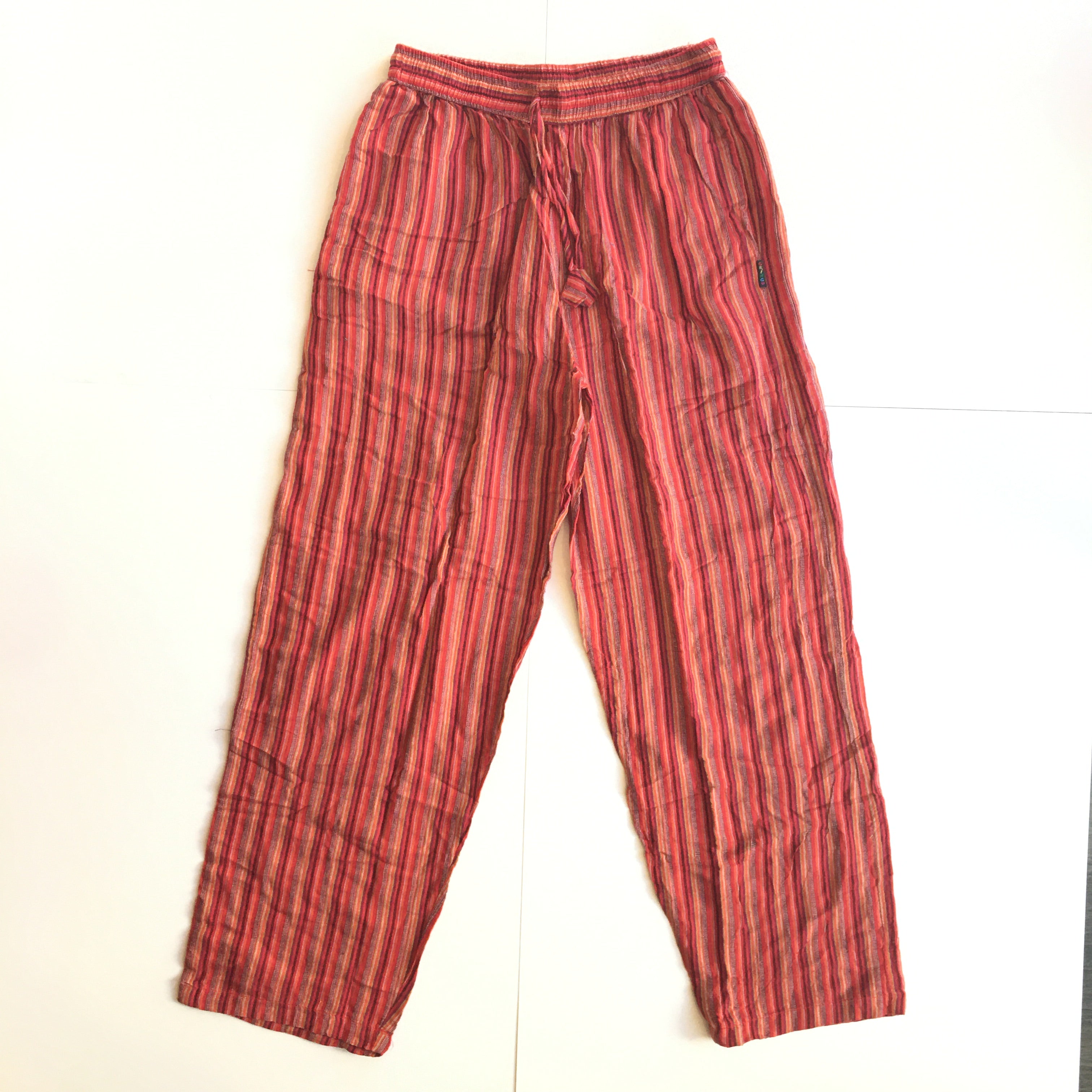 Red Striped Cotton Hippy Trousers  Large  Mystical Mayhem Hippy Clothing