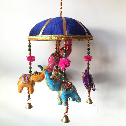 INDIAN HANGING ELEPHANTS & UMBRELLAS TOKRI DECORATION
