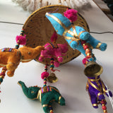 INDIAN HANGING ELEPHANTS & UMBRELLAS TOKRI DECORATION