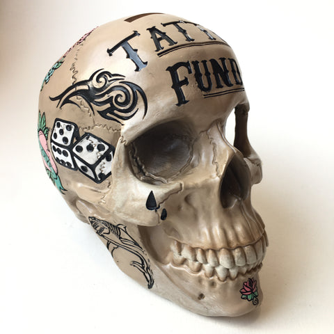 TATTOO FUND SKULL HEAD MONEY BOX FIGURE