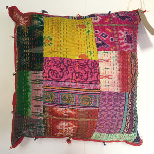 LARGE RECYCLED SARI PATCHWORK CUSHIONS WITH TASSELS