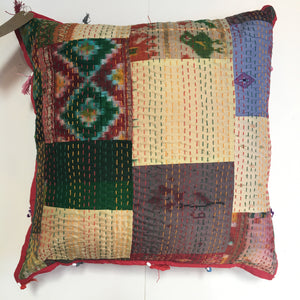 LARGE RECYCLED SARI PATCHWORK CUSHIONS WITH TASSELS