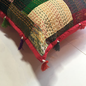 LARGE RECYCLED SARI PATCHWORK CUSHIONS WITH TASSELS