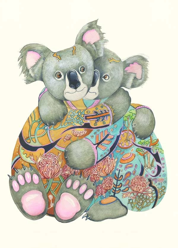 PAGAN WICCAN FINE ART GREETING CARDS Koalas BIRTHDAY Animal BLANK DM COLLECTION