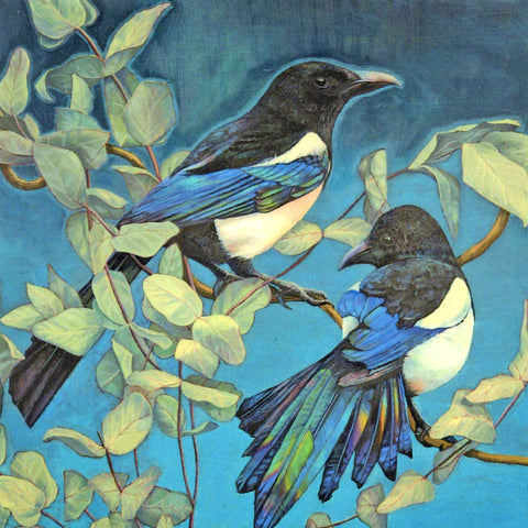 FINE ART GREETING CARD Magpies & Eucalyptus GEORGIA COX