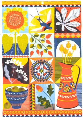 LITHO PRINT GREETING CARD September Flowers PRINTER JOHNSON