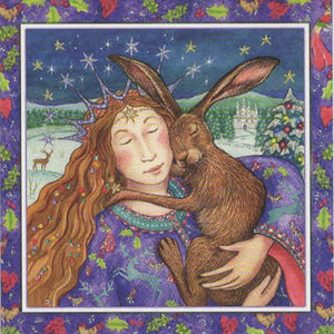 YULE XMAS GREETING CARD Starry Hare Hug PAGAN SOLSTICE WENDY ANDREW