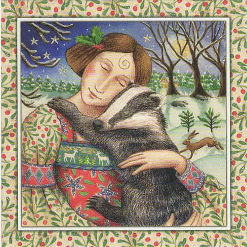 YULE XMAS GREETING CARD Starry Badger Hug PAGAN SOLSTICE WENDY ANDREW