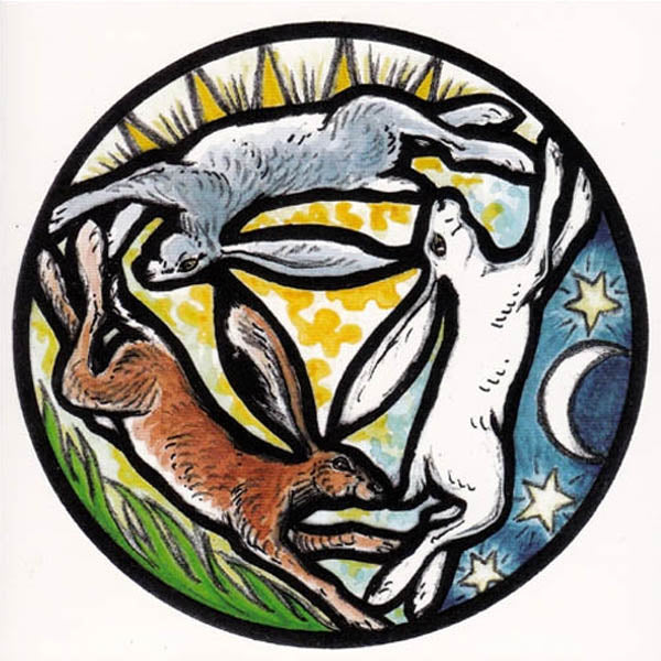 PAGAN WICCAN GREETING CARD Triple Coloured Hare CELTIC GODDESS HEDINGHAM FAIR